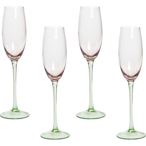 Set de 4 Flûtes à Champagne Soufflées à la Main 200 ml Rose et Vert Transparent Diopside (1/5)