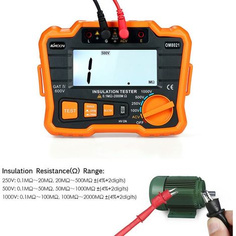 RHG Testeur de résistance d'isolement DCV ACV Mètre 1000V Ground Megger Mégohmmètre MegOhm Voltmètre avec écran LCD rétroéclairé (1/4)