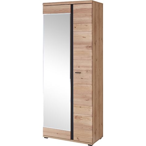 Garderobenschrank mit Spiegeltür, Front Esche massiv gebürstet, SARINA-36, B/H/T ca. 80/203/40 cm (1/5)