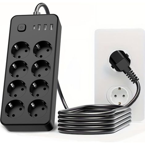 Multiprise 12 Prises avec 2 Port USB C,4 Port USB A (5V2,4A) Parasurtenseur Parafoudre et Surtension avec Interrupteur Cordon 1,8m pour Smartphone Tablette- Noir (8AC+3U+1C) (1/5)