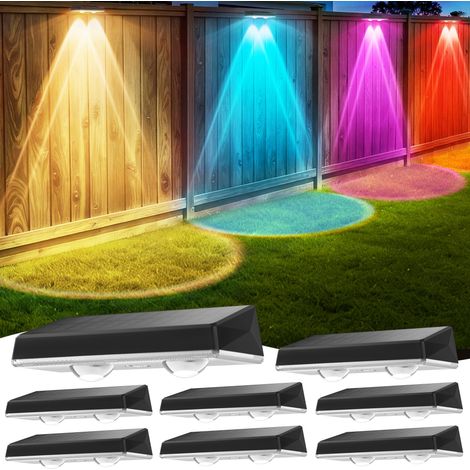 Applique Murale Extérieur Solaire Étanche IP67, 8 Unité Lumiere Solaire Exterieur RVB avec 8 Modes Lampe Solaire Exterieur Puissante pour Cour, Jardin et Clôture (1/5)