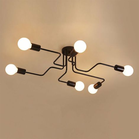 Moderne Plafonnier Vintage 6 Lumière Noir , Lustre Abat-jour Lampe Suspension 6 Douille E27 pour Salon Chambre Cuisine - Noir BLOW (1/5)