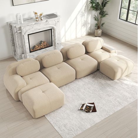 Sofá modular en U 388x178x75 cm beige en pana sin montaje con espuma 32D y diseño ergonómico (1/5)