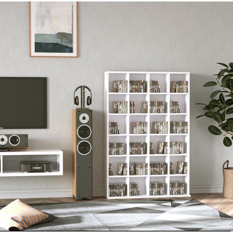 Meuble de rangement multimédia 456 CD/ 336 DVD - bibliothèque en bois avec étagères réglables. 89 x 130.5 cm. blanc