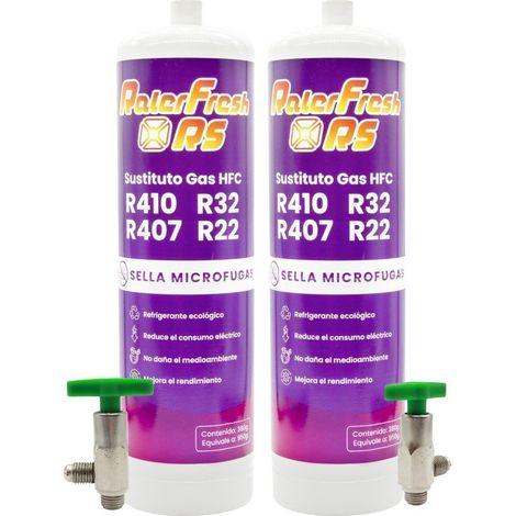 2 Botellas Gas Refrigerante Ralerfresh RS para aire acondicionado tipo split sustituto de R410,R32,R407 y R22 mas llave (1/5)