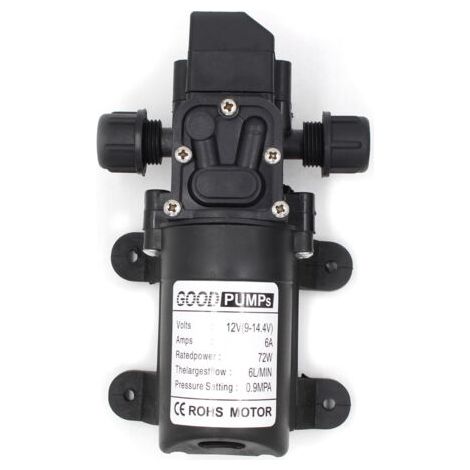 Bomba de alta presión de 12 V 6 A 72 W 6 L, presión máxima 7 kg, caudal 6 L/min, montaje impermeable y resistente a vibraciones. (1/5)