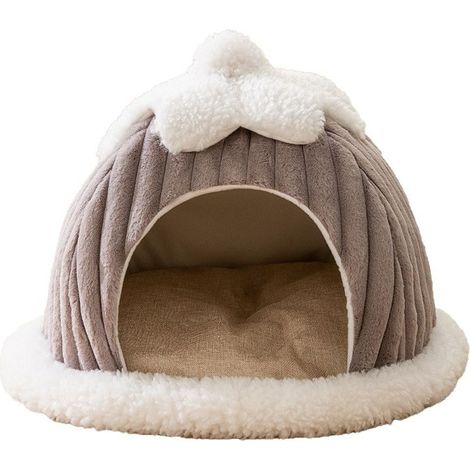Minkurow – Maisonnette pour chat igloo en coton PP – Coussin lavable amovible – Antidérapant et chaud – 35x35x32cm – Pour chats et petits chiens (1/5)