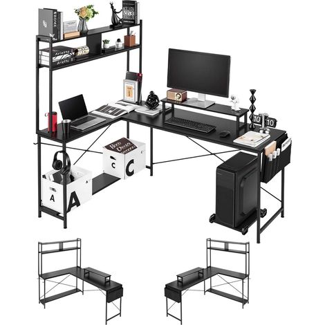 Bureau Gaming Angle 170 cm Bureau en L Réversible Table d'Ordinateur PC pour Bureaux à Domicile, Grand Espace de Travail avec Support pour Écran et Support pour Unité Centrale Amovible, Moderne (1/5)