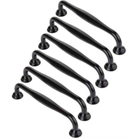 Poignées de meuble noires, poignées de porte durables et minimalistes en alliage de zinc pour tiroirs de meubles de cuisine (Entraxe des trous noirs : 96 mm) (1/5)
