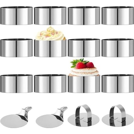 12 Pièces Cercle à Patisserie, Anneaux Alimentaires Rond,Contenant 2 Couvercles avec Poignées et 2 Fonds, Diamètre 8 cm, Adapté aux Desserts, Pâtisseries et Biscuits (1/5)