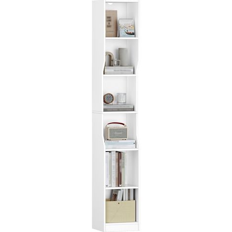 Bibliothèque, Étagère à 6 Niveaux, Bibliothèque Étroite,Blanc (1/5)