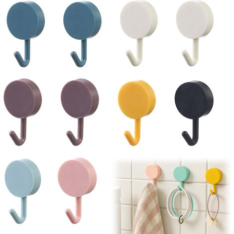 Crochets muraux, 10 petits crochets muraux colorés, sans perçage ni clous, pour suspendre des objets dans les salles de bains, les cuisines, les plafonds, les portes et les porte-serviettes.