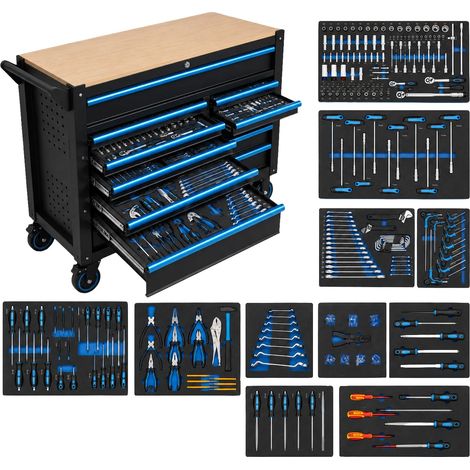 Chariot d'atelier professionnel HW-SNZK-37 avec 12 tiroirs et un ensemble d'outils. (1/5)