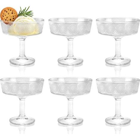 Ensemble de 6 coupes à trifle transparentes sur pied, 190 ml (6 oz), petits bols à dessert en verre sur pied, design moderne, présentoir à trifle en cristal, centre de table pour glace, salade et frui (1/5)
