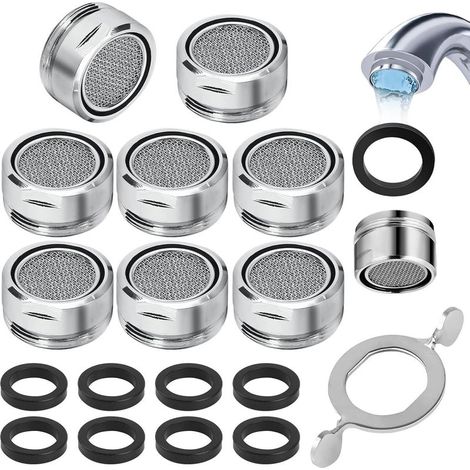 Mousseur Wasserhahn M24,8 Teile Perlator Wasserspar mit Filter aus Edelstahl und ABS, geliefert mit 8 Dichtungen und 1 Schlüssel für Wasserhähne, Wassersparer Bubbler für Bad und Küche (1/5)