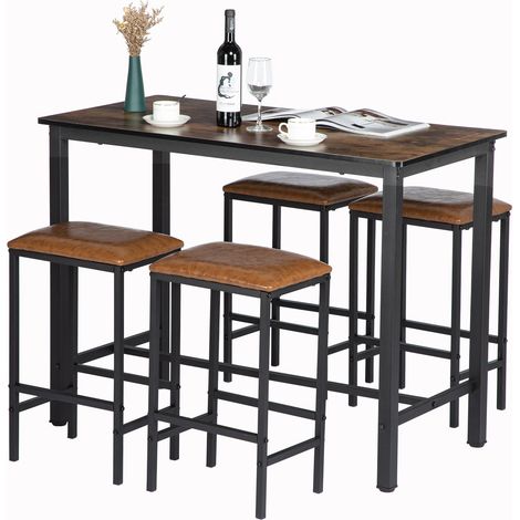 Eggree – Ensemble table et chaises 4 chaises en cuir – Table en bois naturel 120x60cm – Ambiance contemporaine pour salle à manger (1/4)