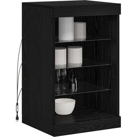 Buffet Bas de Cuisine avec LED, 41 x 37 x 67 cm, Chêne Noir et Bois d'Ingénierie, Meuble de Rangement Moderne pour Salon ou Entrée (1/5)
