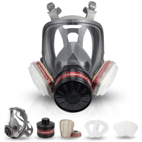 Masque à gaz réutilisable avec filtre à charbon actif 40 mm – Protection contre gaz, vapeur, poussière et produits chimiques – Ajustable silicone (1/5)