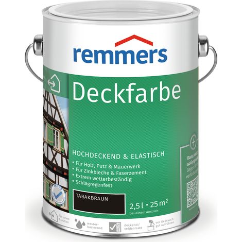 Remmers Deckfarbe tabakbraun, 2,5 Liter, Deckfarbe für innen und außen, Wetterschutzfarbe viele Untergründe, hochdeckend, wetterfest