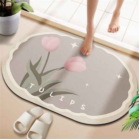 Alfombrilla de baño antideslizante, alfombrilla de baño de microfibra de diatomita superabsorbente, suave, de secado rápido, 40x60 cm, pequeña, lavable a máquina, alfombrilla de baño cuadrada de piedr (1/5)