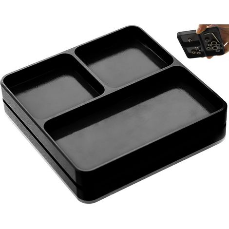 Organizador magnético compacto para herramientas, ideal para organizar tornillos, tuercas, pernos, llaves de vaso, pasadores, coches RC, drones y teléfonos, color negro (1/4)