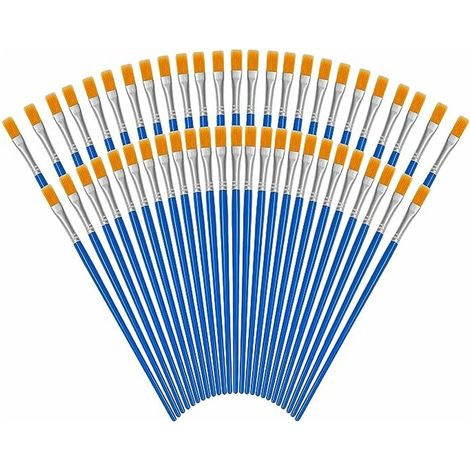 Pinceaux Peinture Bleus (Lot de 50) - Pinceaux Acrylique, Aquarelle et Huile en Poil de Nylon avec Manche en Plastique - Petit Pinceau Peinture Fin et Plat - Art et Artisanat (1/5)