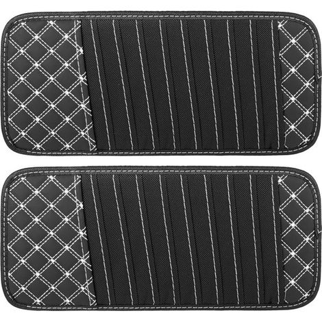 Juego de 2 fundas para parasol de coche con 10 bolsillos para DVD, color negro con línea blanca. (1/5)