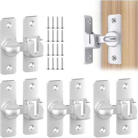 2 Paires Loquet Porte, 90°/180° Verrou Porte, Aluminium Verrou Porte Coulissante, Serrure Porte Coulissante avec 8 Vis, Argent, pour Portes, Fenêtres, Armoires (1/5)