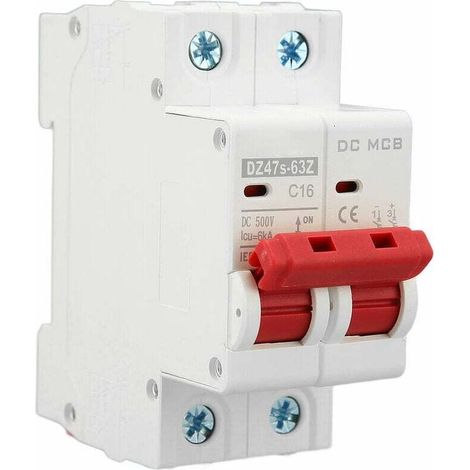 KZQ Disjoncteur 2P DC 500V MCB 16A DIN Rail Mount Protection Switch 6000A Breaking Capacity (1/3)