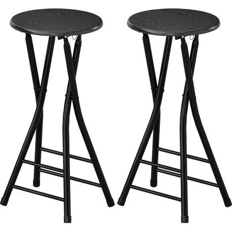 Lot de 2 Tabourets de Bar Pliables, Chaises de Bar Ronds avec Double Repose-Pieds, Cadre en Acier, Noir (1/4)
