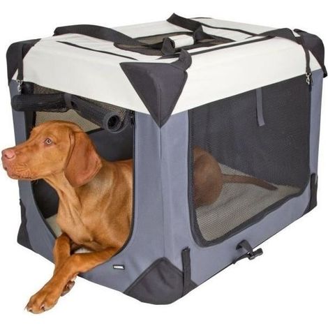 KERBL - Hundetransportbox - JOURNEY - 70 x 52 x 52 cm - Grau / Beige (1/5)