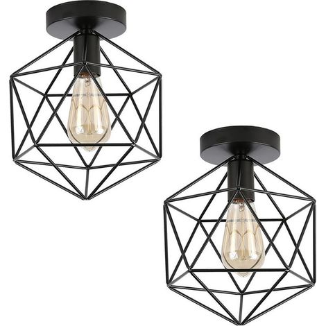 2PCS Plafonnier Rétro Lustre Fer Métal Cage Lampe De Plafond Vintage Pour Café Salon Cuisine Couloir (1/5)
