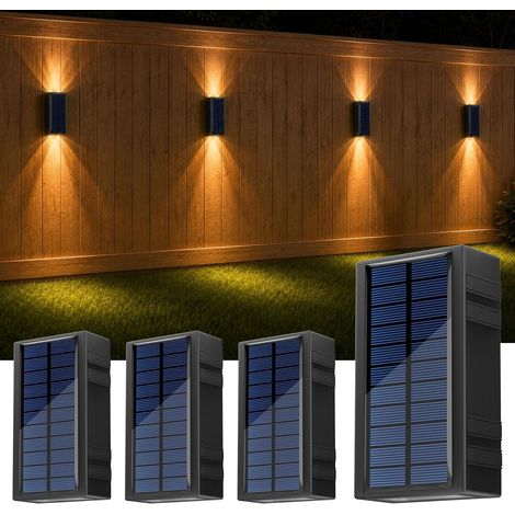Lumiere Solaire Exterieur Jardin, Lampe Solaire Decorative Up and Down Lot de 4 Eclairage Exterieur Solaire Decoratif,IP65 pour Mur,Terrasse,Garage,Cour,Clotures (Blanc Chaud/Blanc Froid) (1/5)