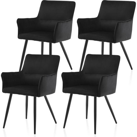 Esszimmerstühle 4er-Set Samt mit Armlehnen, gepolstert, Metallbeine, Schwarz (1/5)