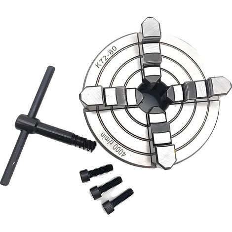 Mandrin de tour, 4 mors, diamètre maximum 80 mm, réglage indépendant des mors, certifié CE, compatible avec les mini tours à métaux (1/5)