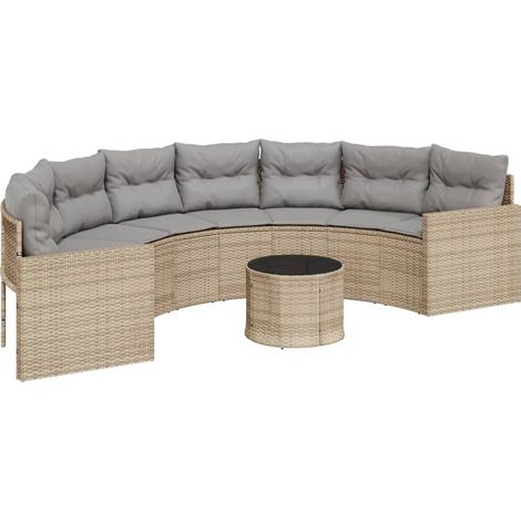 Maison Exclusive - Gartensofa mit Tisch und Kissen Halbrund Beige