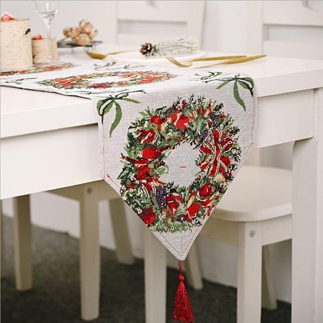 Nappe de Noël, Nappe de Décoration de Table de Noël, Décoration de Table de Noël, Chemin de Table de Noël, Nappe de 1,8m de Long Décorations de Noël, pour Décoration de Table de Noël (D,180 35cm) (1/5)