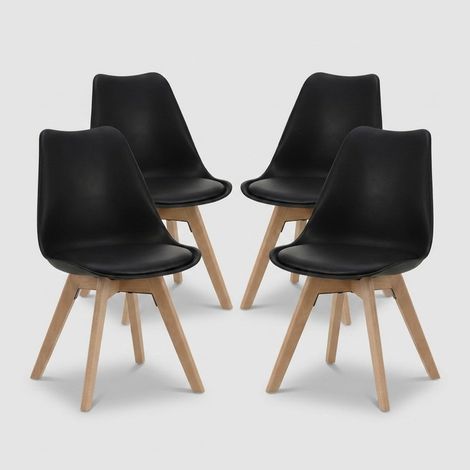 Set 4 sedie da pranzo imbottite in legno e PVC Miriam - Nero