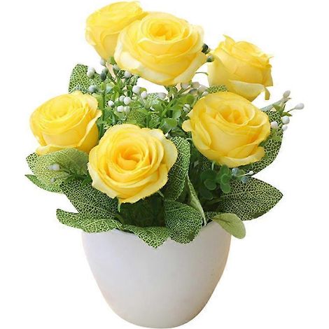 Bouquet fleuri artificiel bonsaï rose en pot pour décoration de table, maison, jardin ou fêtejaune (1/5)