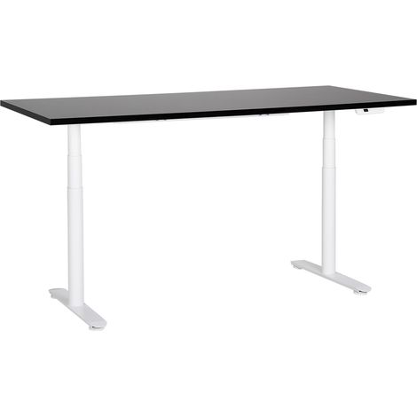 Escritorio de altura regulable eléctrico diseño moderno patas redondas 180 x 80 cm tablero negro soporte de acero blanco DESTINAS