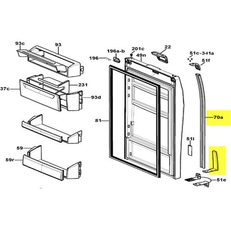 POIGNEE BASSE PORTE REFRIGERATEUR REP 70 POUR REFRIGERATEUR HOOVER - 41025157