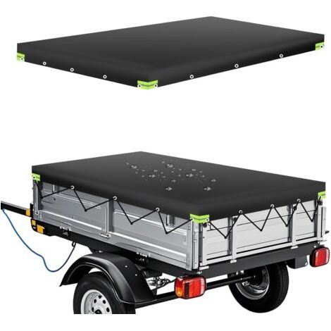 209 x 115 x 10CM Bâche pour Remorque, Bâche Plate pour Remorque de Voiture, Bache Remorque avec Bandes Réfléchissantes, en Tissu Oxford 420D, Imperméable, Protection Solaire, Noire