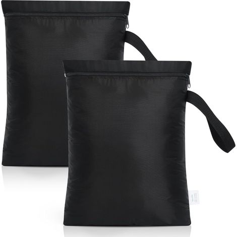 Bolsas impermeables de viaje para ropa sucia, 2 piezas, con asa, 30 x 40 cm, plegables, para organizar la ropa mojada (negras) (1/5)