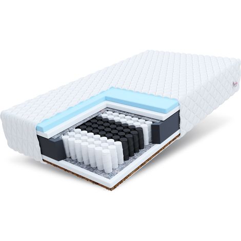 Matratze 180x200 Taschenfederkern LAVAL 7 Zonen H3 H4 20 cm Kokos HR Schaum Klimafaser Polyurethanschaum JERSEY