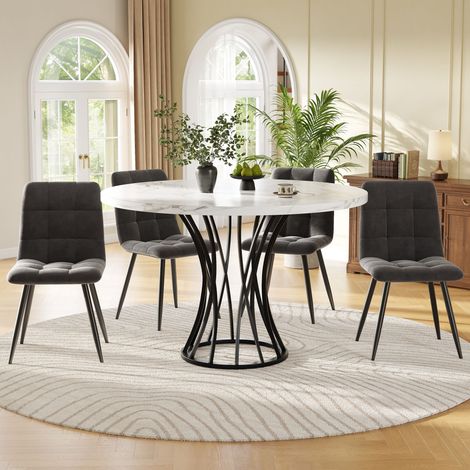 DESMIU Table de salle à manger ronde 4 chaises avec pieds réglables, cadre métal, pour salle à manger, MDF et velours, multicolore, 80 × 80 × 76 cm (1/5)