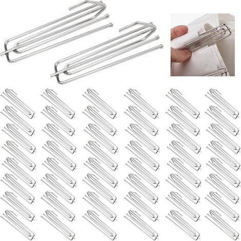 50 ganci per tende a pieghe in acciaio inox – Ganci a quattro punte (7 cm) – Adatti per tende spesse e trasparenti – Ganci retrattili a forma di conchiglia e doppi ganci a S per le pieghe – Sistema pe (1/5)