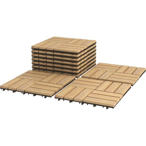 COSTWAY 10 PCS Wood Tiles Acacia Wood Interlocking Floor Tiles 30 x 30cm