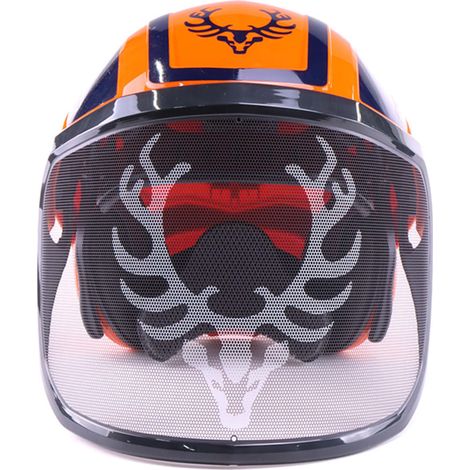 KOX – Casque forestier PROTOS® avec visière intégrale – Norme EPI – Protection auditive – Haute visibilité orange/bleu – Taille unique