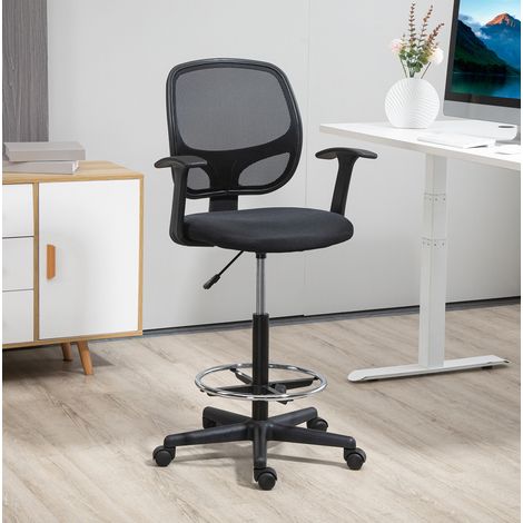Chaise de bureau ergonomique pivotante, dossier en mesh, repose-pieds réglable, noire, OKWISH (1/5)