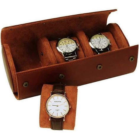 Uhrenaufbewahrungsbox mit 3 Fächern, Retro-Stil, PU-Leder, mehrfarbig, für Damen und Herren.
